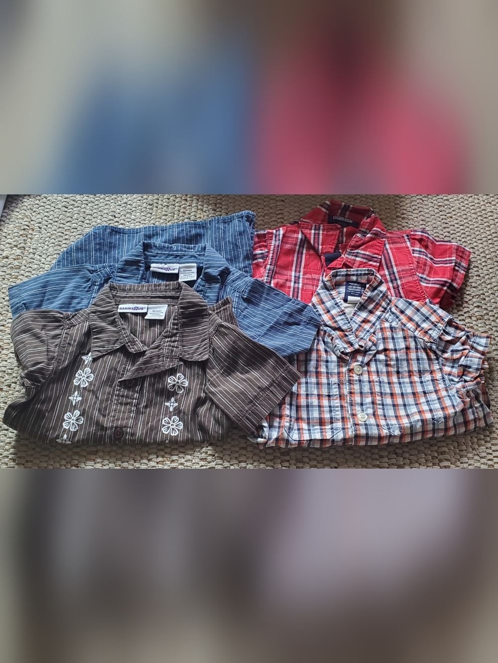 12 Month Kids Button-Up Shirts - Brown, Blue, Red, Multi Plaid